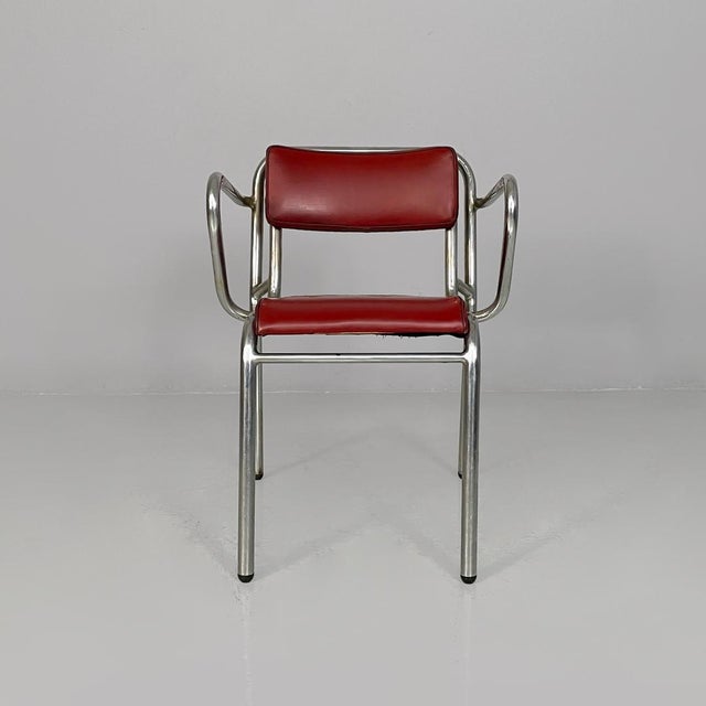 1930s Italian Art Deco Metal and Red Faux Leather Chairs, 1930s, Set of 4 For Sale - Image 5 of 18