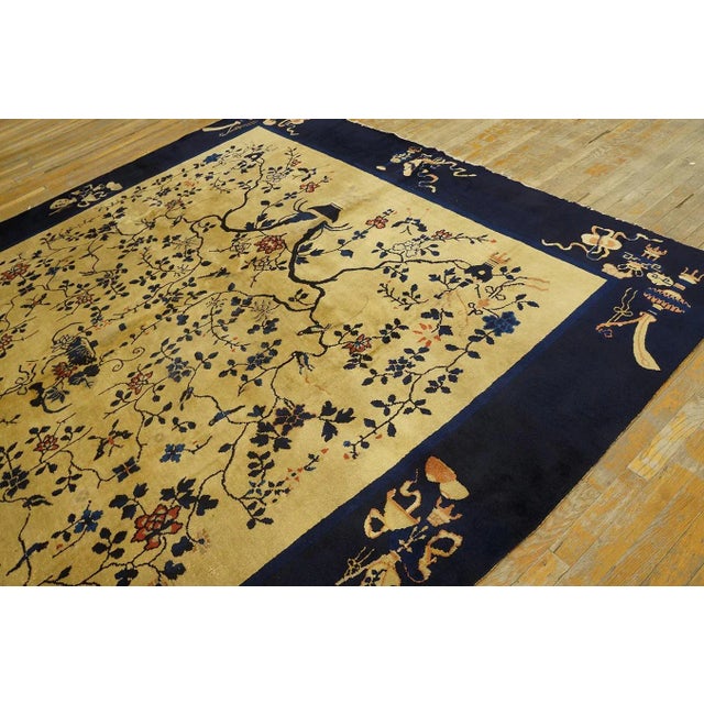 1920s Beige Tree-of-Life Antique Chinese Peking Rug 9' 3'' X 11' 6'' Knotted Wool Carpet For Sale - Image 9 of 12