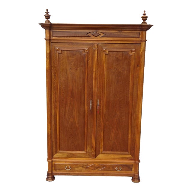 Antique Louis Philippe Walnut Wardrobe, 1890s For Sale