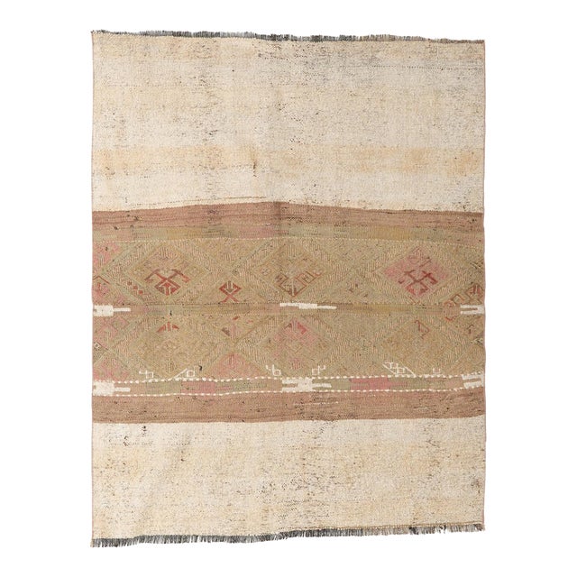 Faded Vintage Decorative Kilim Rug - 4`1″ X 5`1″ For Sale