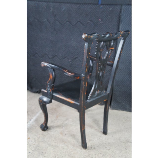 Late 20th Century Late 20th Century 2 English Chippendale Style Black Painted Mahogany Ball & Claw Armchairs For Sale - Image 5 of 12
