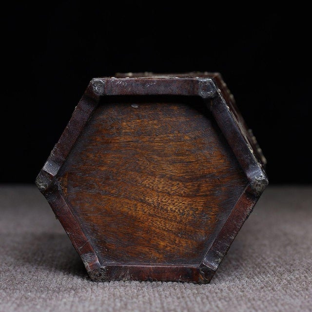 Huali Rosewood Hexagonal Brush Pot Inlaid With Mother-of-Pearl For Sale - Image 9 of 10