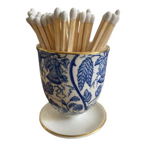 Vintage Italian Hand Painted Blue and White Vessel With Matches Signed Manilo