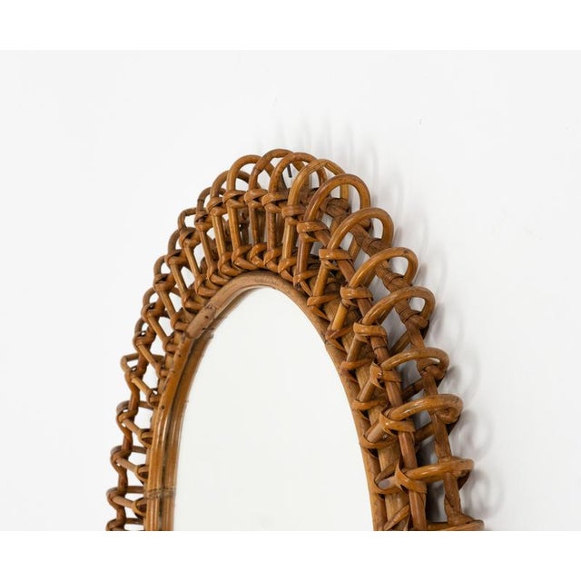 Wood Vintage Round Wall Mirror in Bamboo and Rattan by Franco Albini, 1960s For Sale - Image 7 of 13