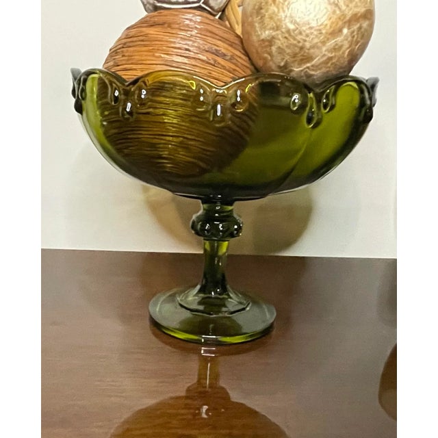 Traditional Vintage Indiana Glass Green Pedestal Compote Bowl For Sale - Image 3 of 5