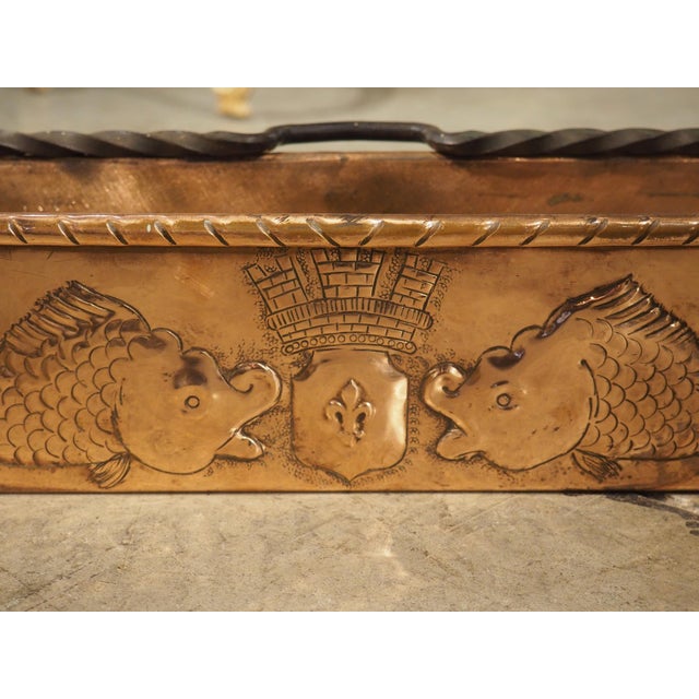 Metal Circa 1900 Heraldic French Polished Copper Fish Poacher With Dolphin Motifs For Sale - Image 7 of 13