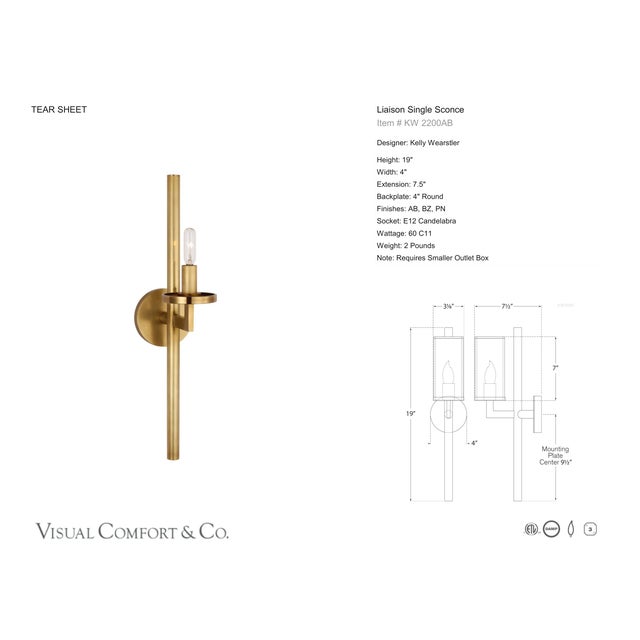2020s Kelly Wearstler for Visual Comfort Signature Liaison Single Sconce in Antique-Burnished Brass For Sale - Image 5 of 7