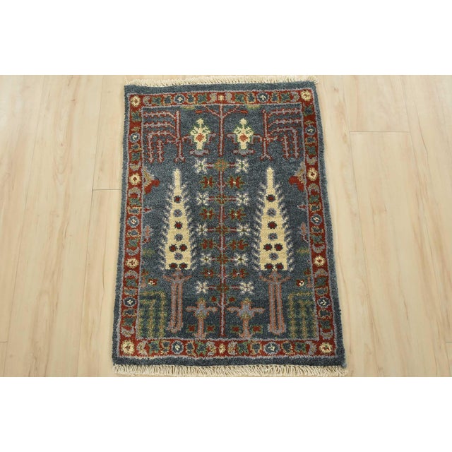 Tribal Heriz Rug 1’11” X 2’8” Blue Wool Tribal Hand-Knotted Oriental Carpet For Sale - Image 3 of 8