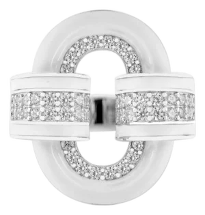White Gold Chunky Diamond Interlock Ring for Women- Size 7