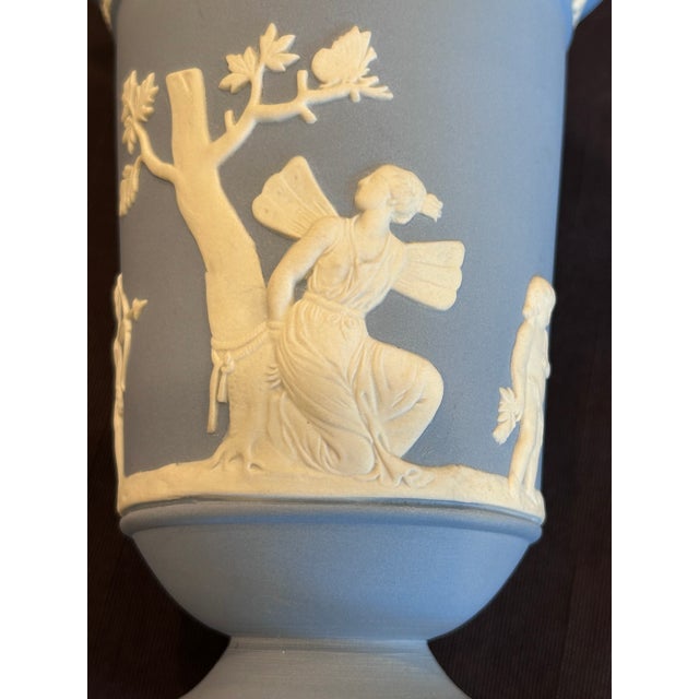 Blue Mid 20th Century Wedgwood Portland Blue Jasperware Vase With Classical Relief, England For Sale - Image 8 of 13