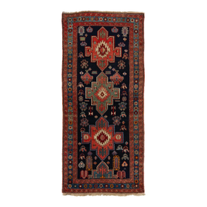 Antique Kurdish Wool Runner Handmade Blue With Tribal Design
