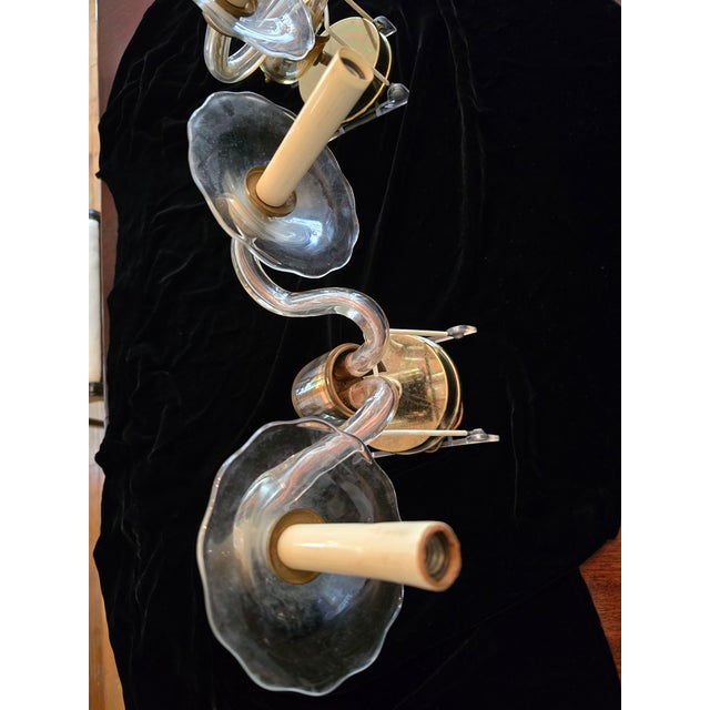 Glass Mid Century Murano Style Venetian 1950s Pair Sconces For Sale - Image 7 of 16