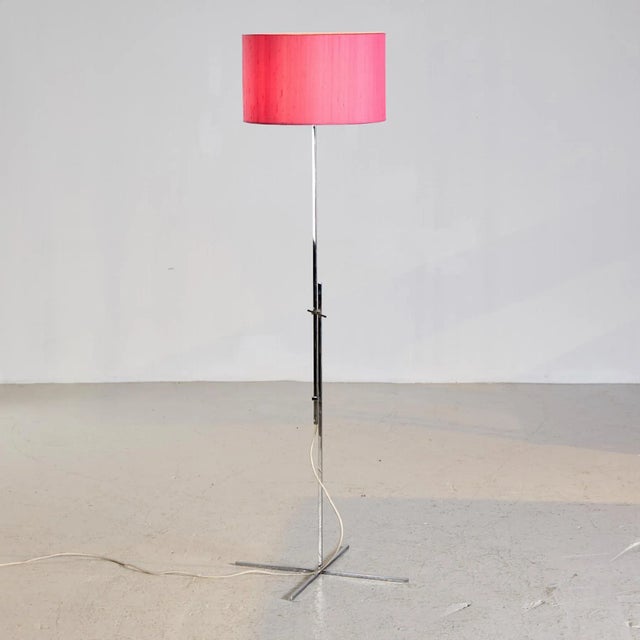 Elegant floor lamp with magenta lampshade on chrome base in nice condition Up to 250V (Europe/UK Standard).The wiring of...