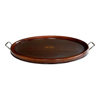 English Edwardian Mahogany Inlaid Serving/Butler's Tray With Shell Motif For Sale