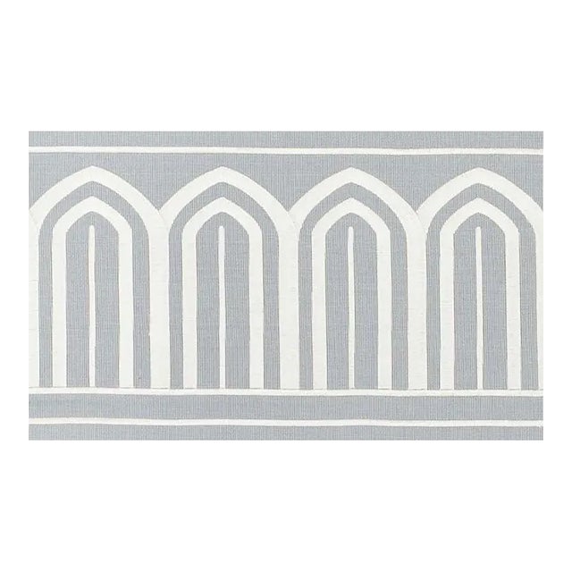 Sample - Schumacher X Miles Redd Arches Embroidered Tape Wide in Sky For Sale