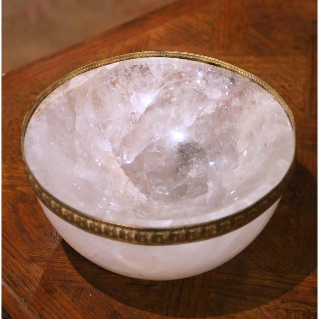 Large Brazilian Carved Rock Crystal and Gilt Bronze Mount Table Bowl For Sale - Image 4 of 6