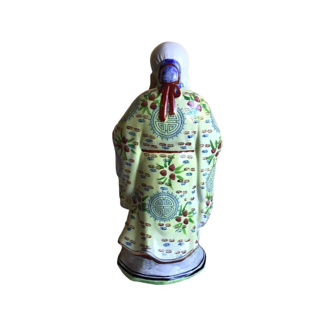 Mid 20th Century Vintage Mid 20th Century Chinese Famille Rose God of Longevity Hand Painted Porcelain Figurine For Sale - Image 5 of 10
