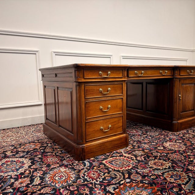 Metal English Partner Desk with Green Leather Top For Sale - Image 7 of 18