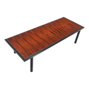 Rosewood Top Black Lacquer Base Massive Cylinder Shape Legs Dining Table