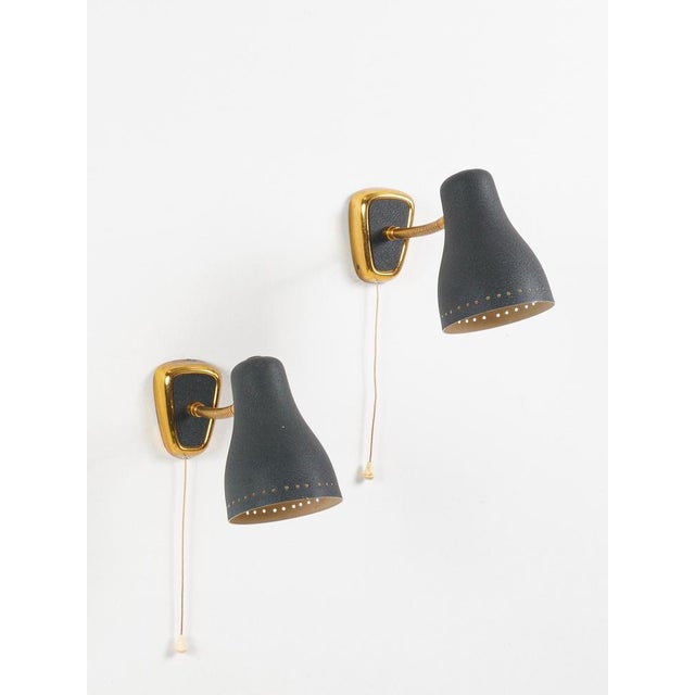 1950s Adjustable Brass and Metal Wall Lights by Jacques Biny, 1950s, Set of 2 For Sale - Image 5 of 9