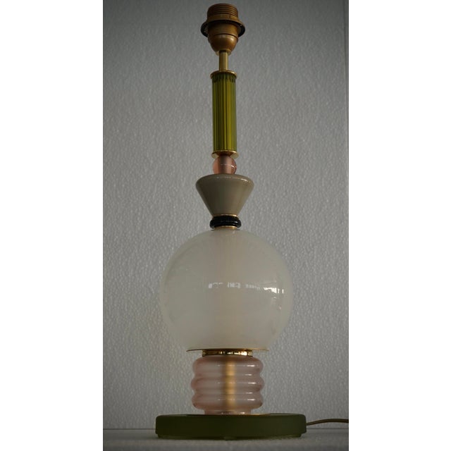 Mid-Century Modern Murano Round Green Cream and Black Art Glass Table Lamp, 2000 For Sale - Image 3 of 9