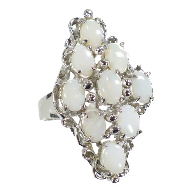 Vintage 1970s Sterling & White Opal Cocktail Ring For Sale