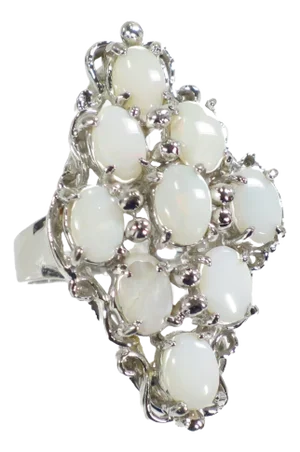 Vintage 1970s Sterling & White Opal Cocktail Ring