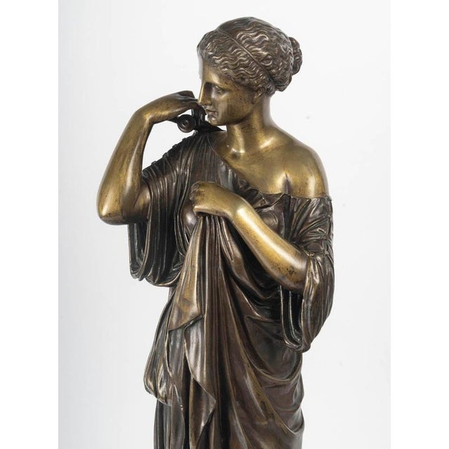Metal Sculpture of Diana, Early 20th Century, Patinated Bronze on a Wooden Base For Sale - Image 7 of 13
