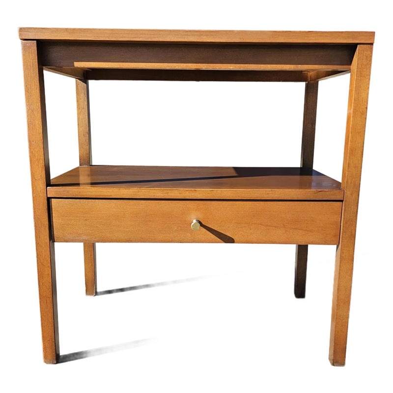 Wooden nightstand with one drawer and two shelves