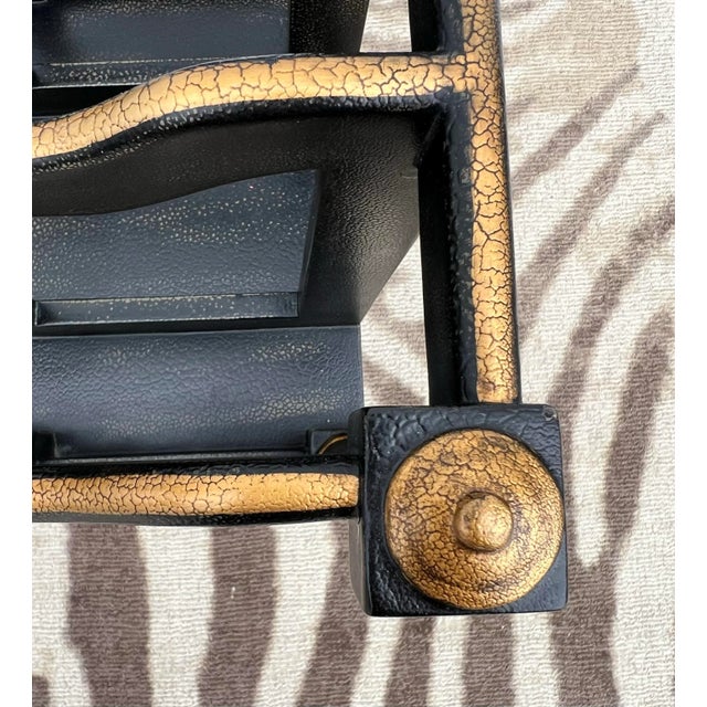 Wood Vintage Regency Style Ebony Textured and Gilt Wood Canterbury / Magazine Rack in the Style of Maitland - Smith For Sale - Image 7 of 12