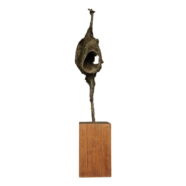 Jetty Homan, Abstract Sculpture, 1970s, Bronze & Teak For Sale