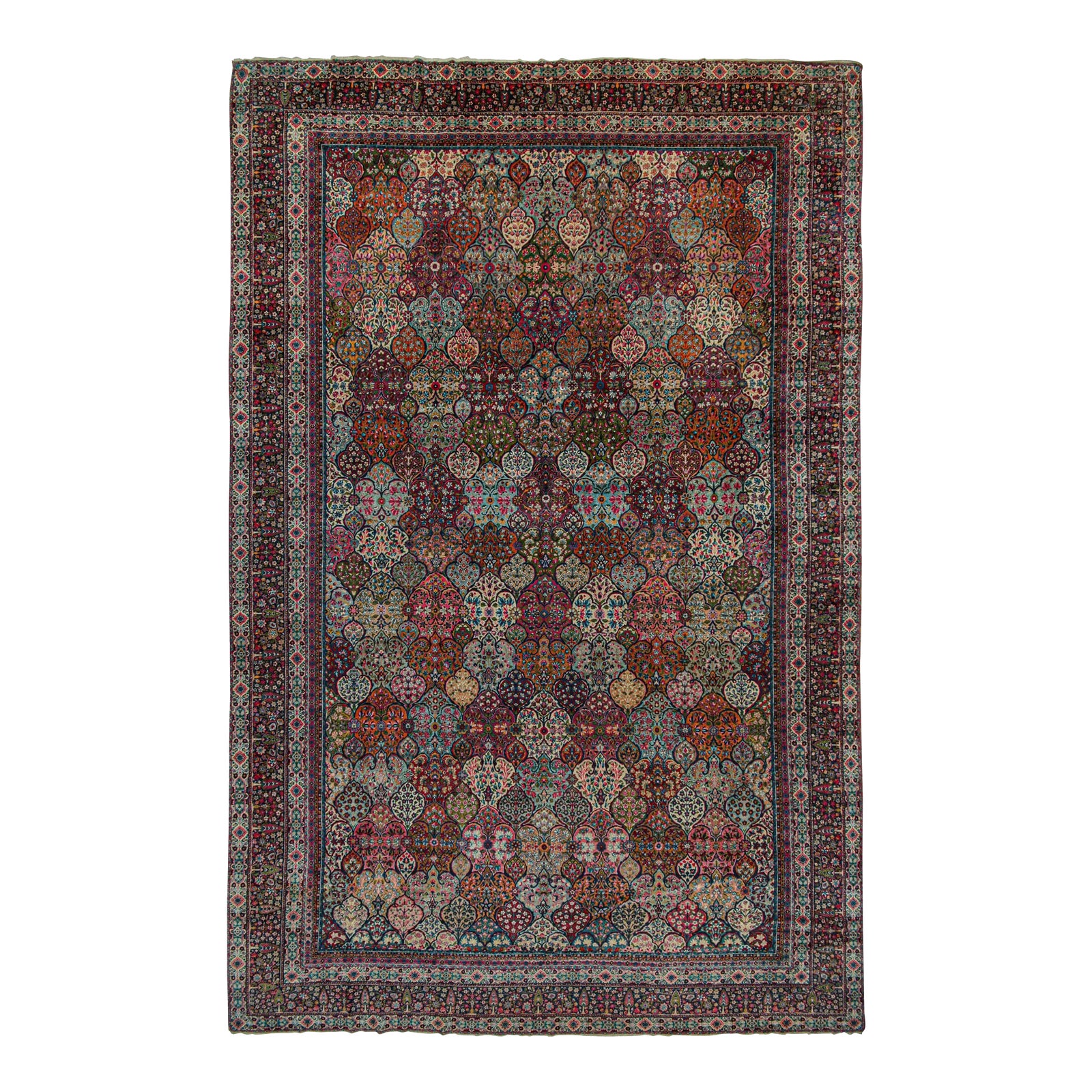 Rare Antique Persian Kerman Rug in Polychromatic Floral Pattern - by ...