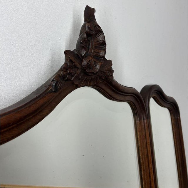 Antique French Rocaille Style Carved Oak Wall Mirror For Sale - Image 5 of 11