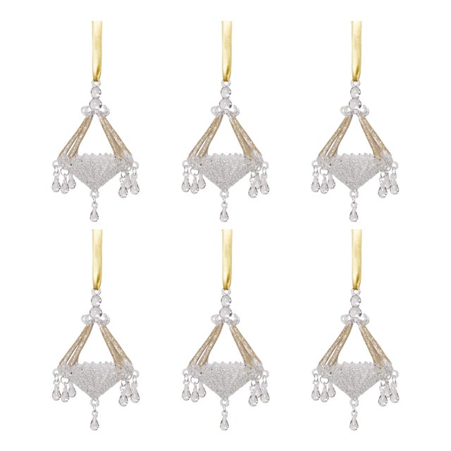 Chandelier Glass Holiday Ornaments, Set of 6, Gold For Sale
