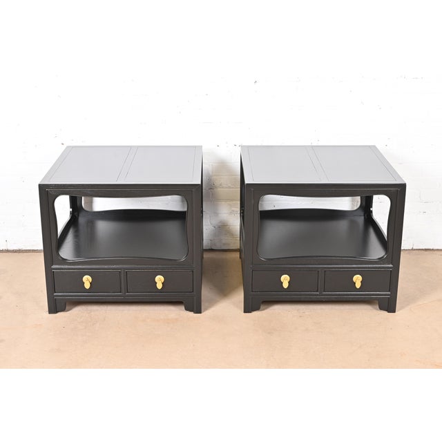 An exceptional pair of mid-century modern Hollywood Regency Chinoiserie nightstands or side tables By Michael Taylor for...