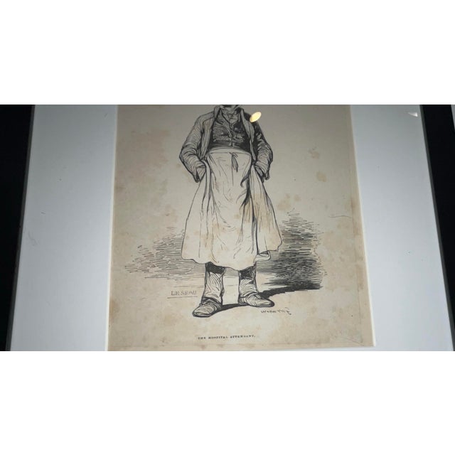 Black 19th Century Pair/ Set of Etchings the Midwife & the Hospital Attendant, Framed For Sale - Image 8 of 8