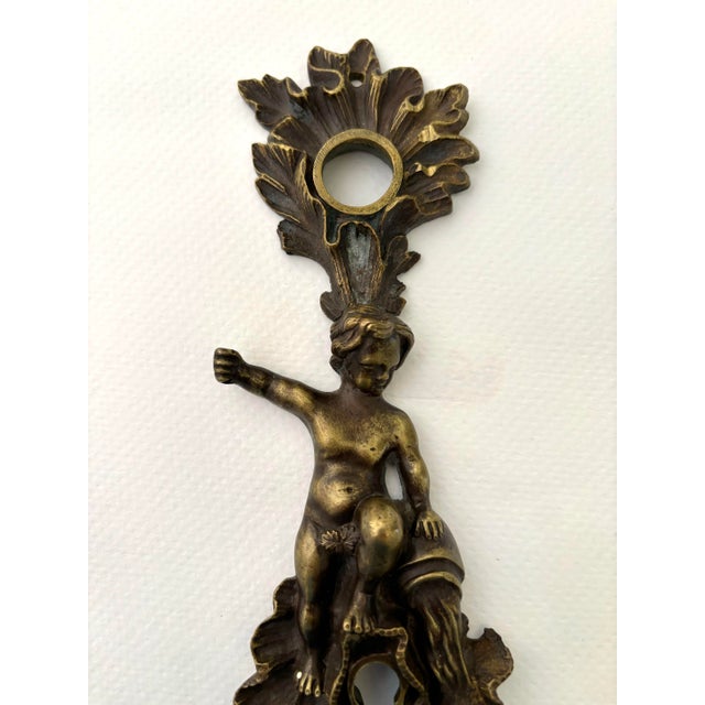 French Provincial Vintage Bronze Key Hole Escutcheon Putto Pouring Water For Sale - Image 3 of 10