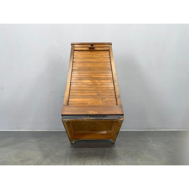 Art Deco Tambour Office Cabinet in Beech, Czechoslovakia, 1940s For Sale - Image 11 of 18