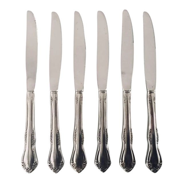 Floral Stainless Dinner Knives - Set of 6 For Sale