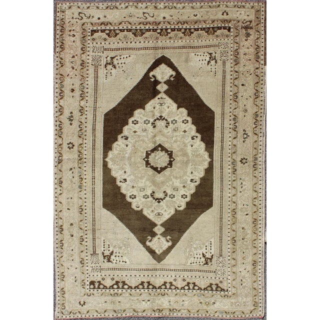 Textile Vintage Turkish Oushak Rug in Taupe and Mocha Brown With Cream Medallion 4′9″ × 7′8″ For Sale - Image 7 of 7