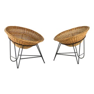 Mid-Century Modern Wicker Basket Armchair in the style of Matthieu Matégot For Sale