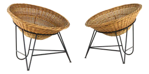 Mid-Century Modern Wicker Basket Armchair in the style of Matthieu Matégot