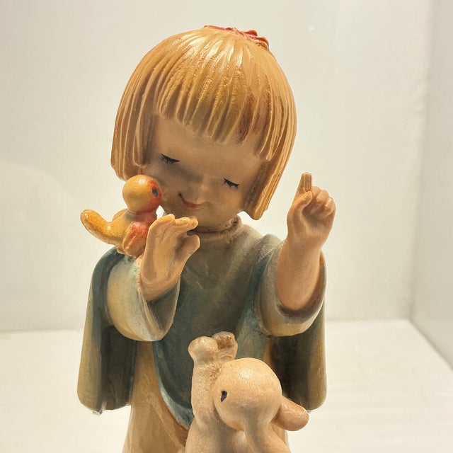 Wood 1970s Anri Ferrandiz Hand Carved Figurine Music Box Talking to the Animals Vintage Wooden Sculpture Collectible For Sale - Image 7 of 7