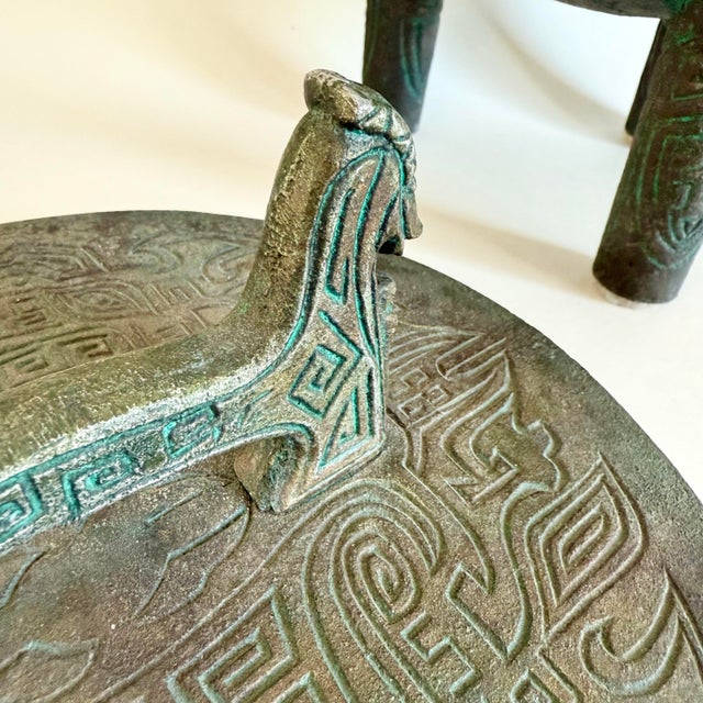 1960s 1960s Mid Century Modern James Mont Ice Bucket Asian Aztec Mayan Patinated Bronze VTG For Sale - Image 5 of 9