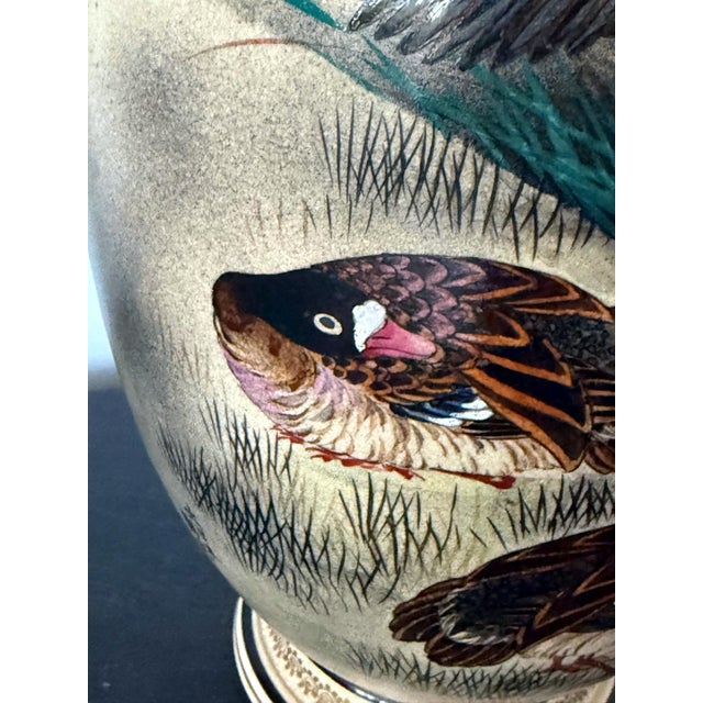 Large Japanese Ceramic Vase with Flying Autunm Geese by Kinkozan Studio For Sale - Image 15 of 17