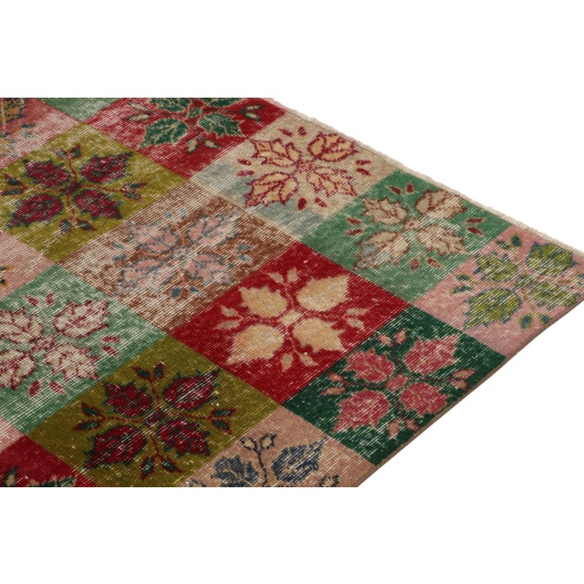 1960s Vintage Distressed Rug in Multicolor Geometric Pattern, Floral Motifs For Sale In New York - Image 6 of 7