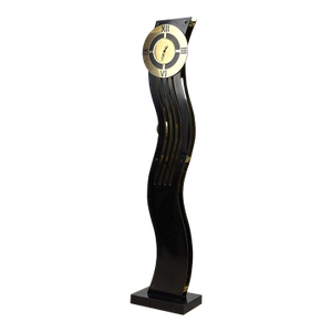 Vintage Art Deco Black & Gold Waved Freestanding Clock by Aquarius