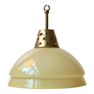 Scandinavian Pendant Light in Cased Glass & Brass, 1960s For Sale