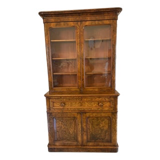 Antique Victorian Burr Walnut Bookcase, 1860 For Sale