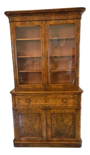 Antique Victorian Burr Walnut Bookcase, 1860